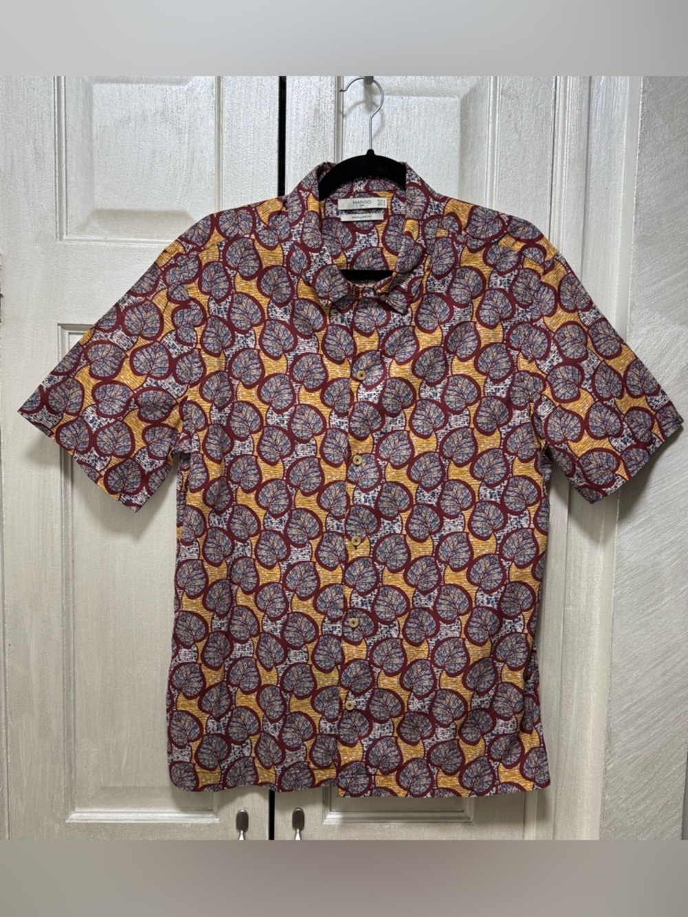 Mango Men M Regular Fit Chill Short Sleeve Button Front Printed Cotton Shirt